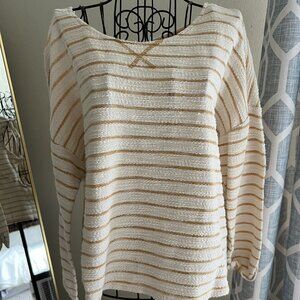 Striped mustard open back detail top